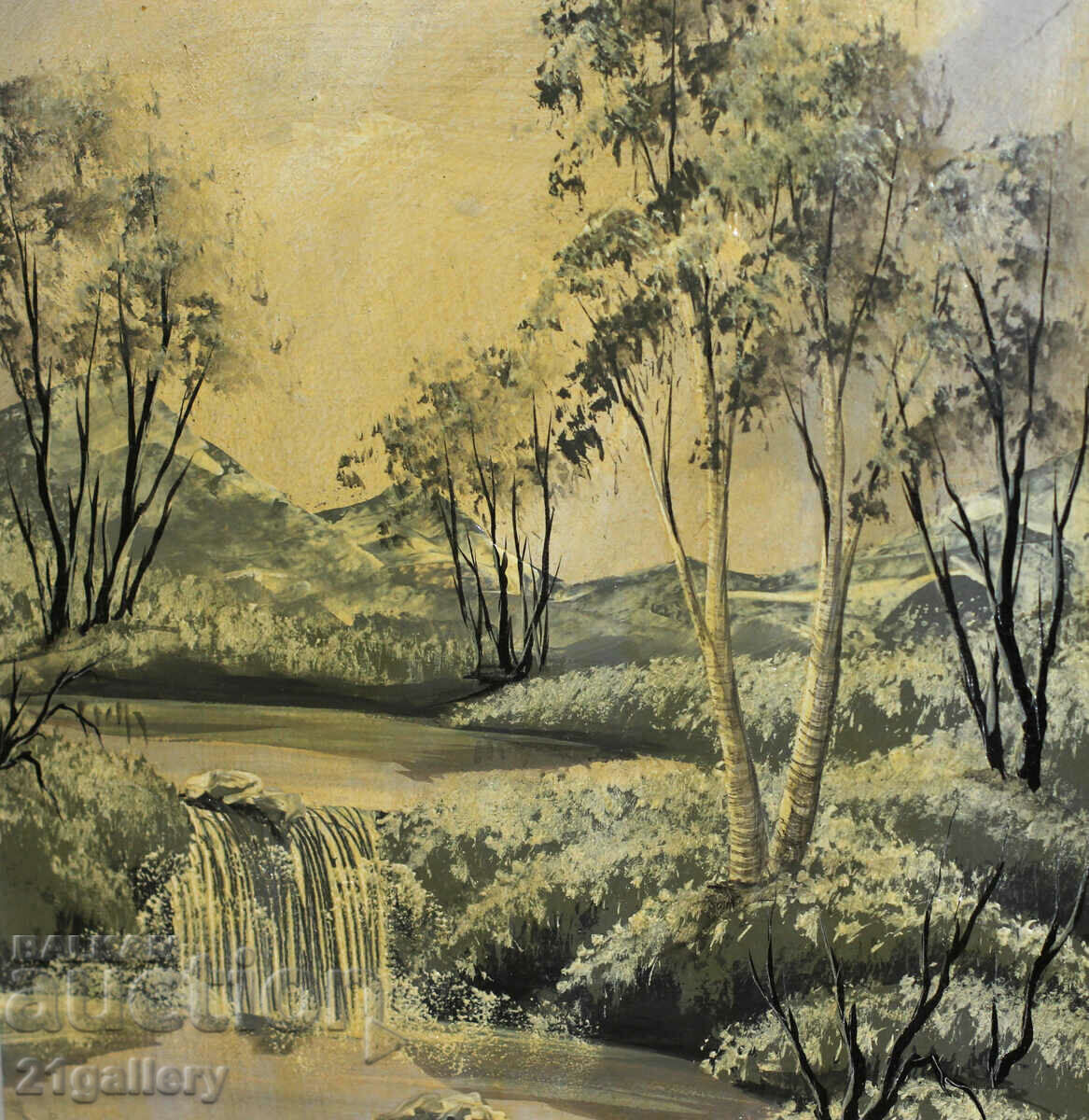 Delivery of Waterfall landscape, oil paints, 1999. Delivery of Waterfall landscape, oil paints, 1999.