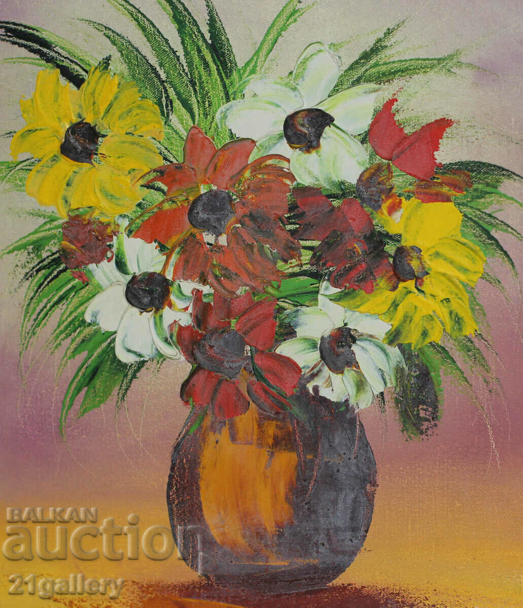 Krasimir Nestorov, natură moartă/vază cu flori, picturi în ulei '95. - 5 Krasimir Nestorov, natură moartă/vază cu flori, picturi în ulei '95. - 5