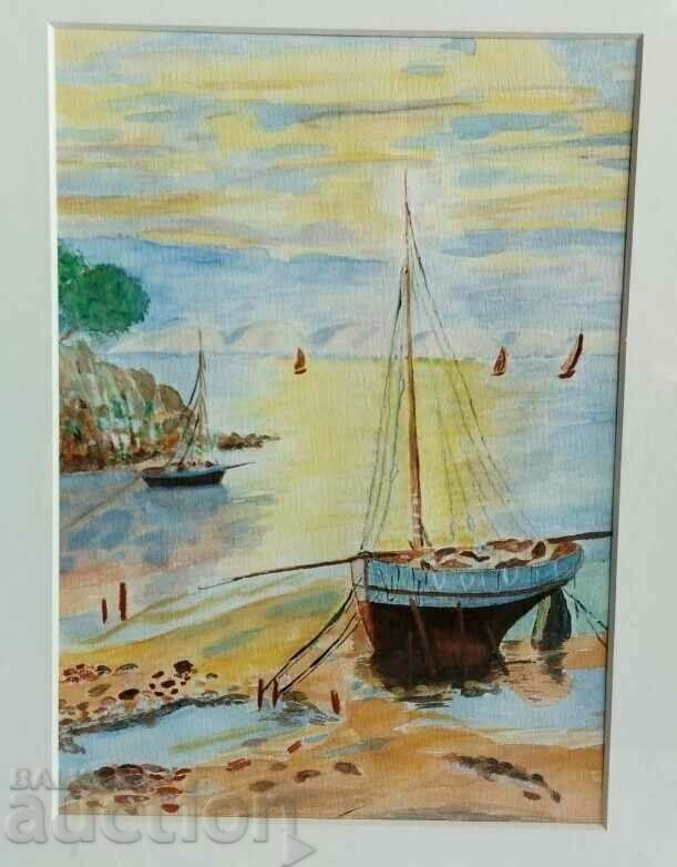 . PAINTING WATERCOLOR DRAWING FRAME SEA LANDSCAPE with price 35.00 BGN | € 17.90