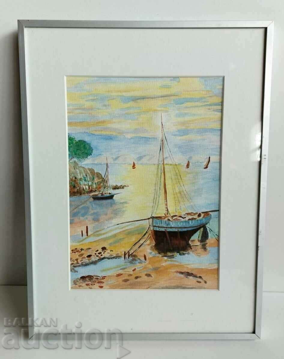 Auction  . PAINTING WATERCOLOR DRAWING FRAME SEA LANDSCAPE