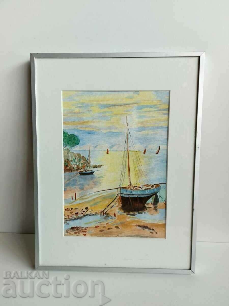 . PAINTING WATERCOLOR DRAWING FRAME SEA LANDSCAPE - 5
