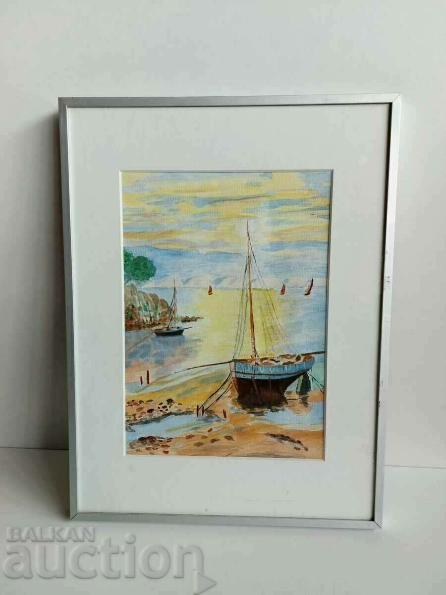 . PAINTING WATERCOLOR DRAWING FRAME SEA LANDSCAPE