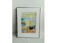 . PAINTING WATERCOLOR DRAWING FRAME SEA LANDSCAPE