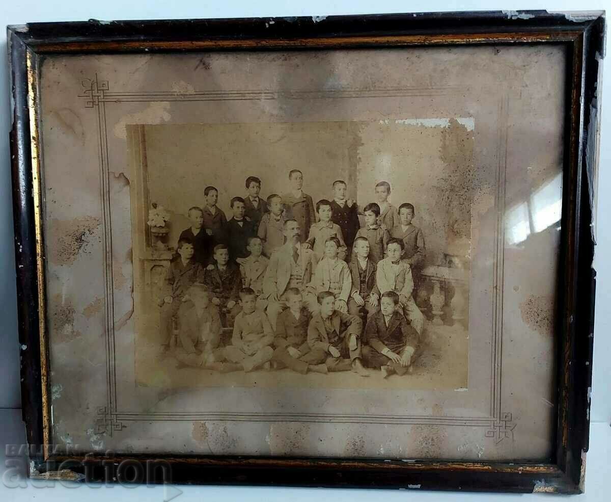 LATE 19TH CENTURY STUDENTS TEACHER LARGE OLD PHOTO CARDBOARD LATE 19TH CENTURY STUDENTS TEACHER LARGE OLD PHOTO CARDBOARD