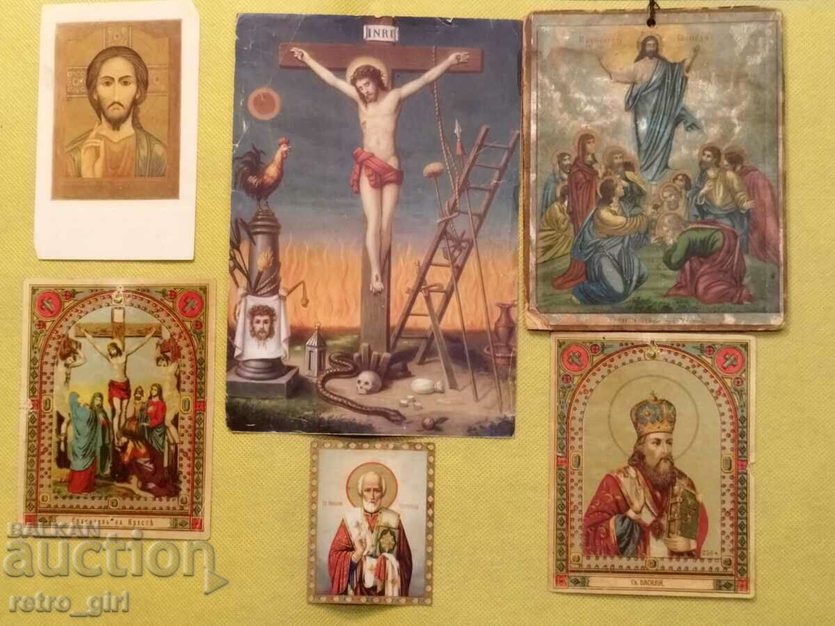 Old church lithographs of saints.