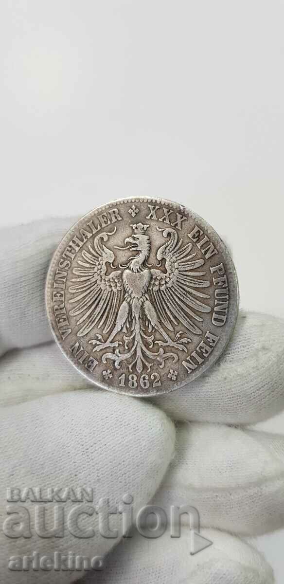 Moneda de argint Thaler 1862 - Germania, Frankfurt