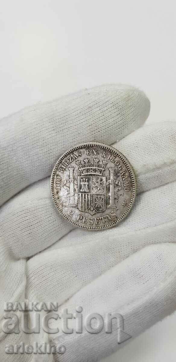 Аукцион Рядка сребърна монета 2 песети 1870 г. - Испания Аукцион Рядка сребърна монета 2 песети 1870 г. - Испания