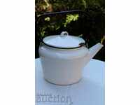 , OLD LARGE SOC ENAMELED METAL KETTLE DECORATIVE POT