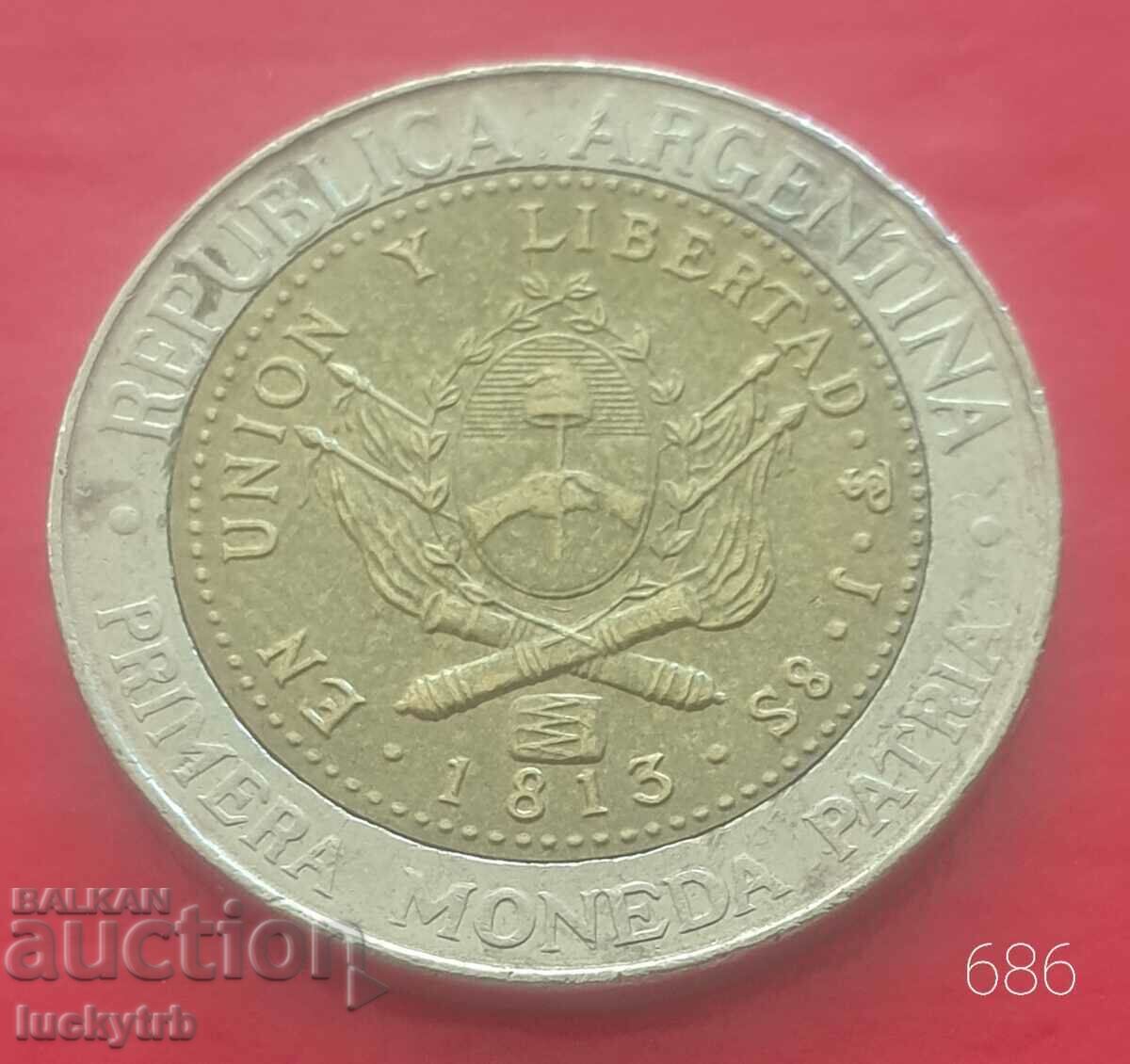 1 peso 2013 - Argentina - 200 from first national coinage