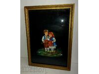 .OLD PAINTED BULGARIAN ETHNO PICTURE WEARING A BOY AND A GIRL