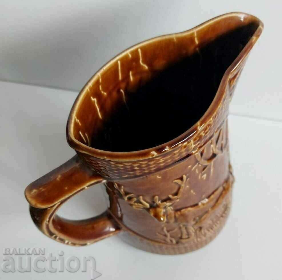 . LARGE CERAMIC BULGARIAN JUG WINE HUNTING MOTIVES DEER HUNTING - 5