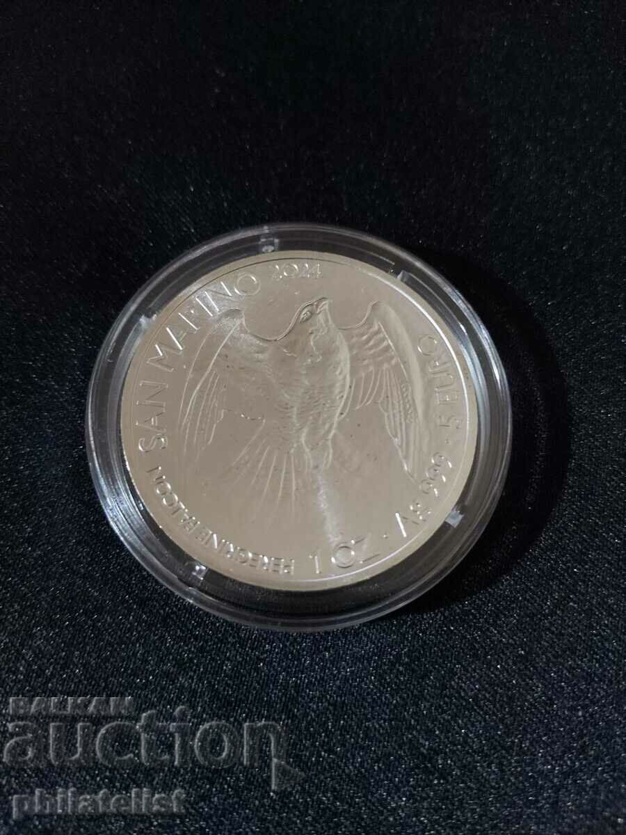 Сан Марино 2024 - 5 Евро - Орел - 1 OZ , Сребърна монета UNC