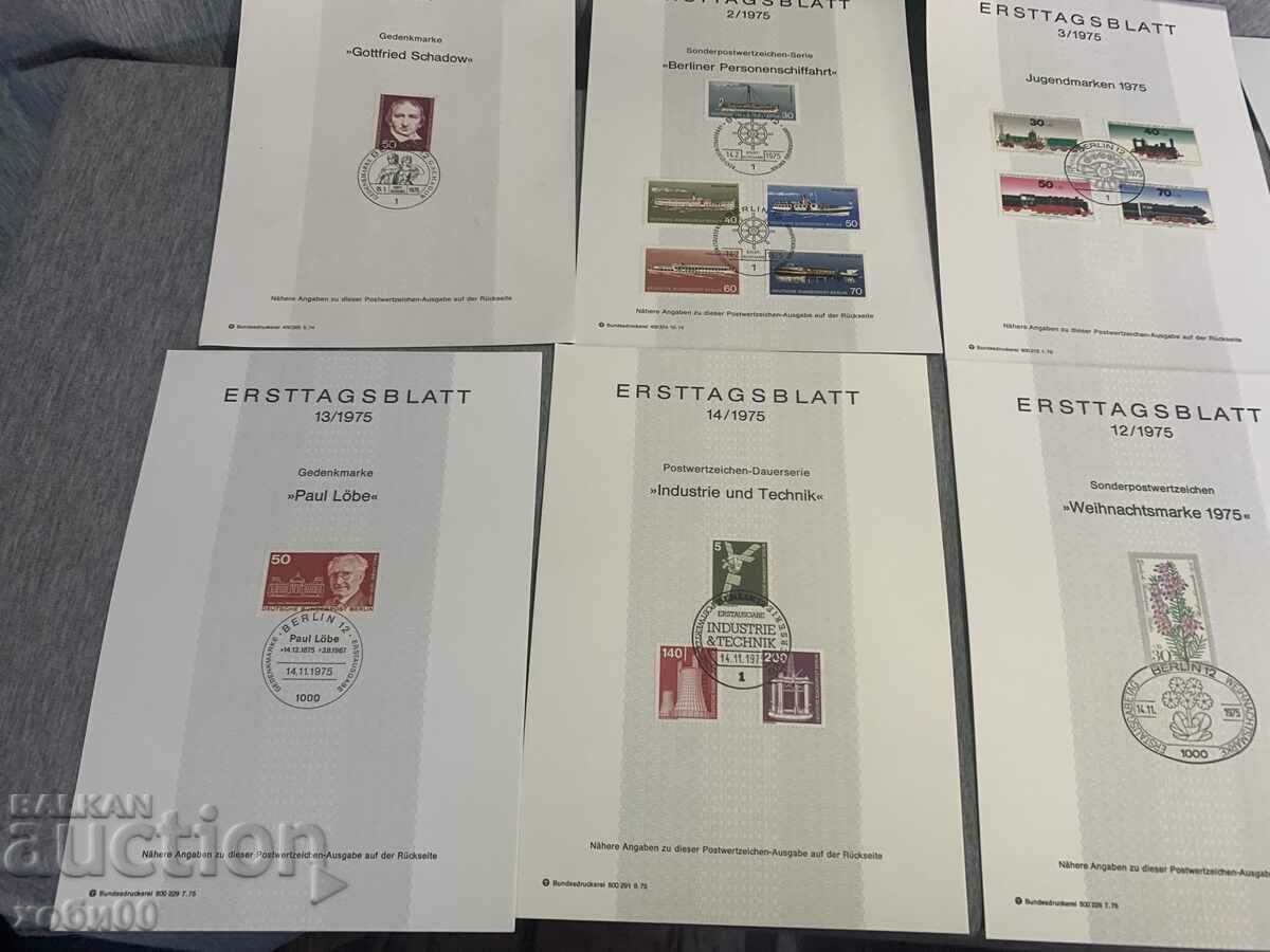 postage stamps Germany First sheet 1975 - 5 postage stamps Germany First sheet 1975 - 5