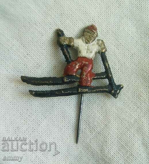 Kingdom of Bulgaria - old bronze badge - skier, skiing