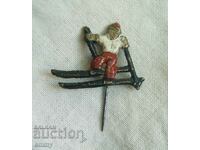 Kingdom of Bulgaria - old bronze badge - skier, skiing