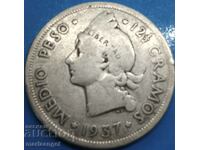 Medio Peso 1937 Dominican 12.5g silver