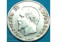 20 centimes 1860 Franta Strasbourg Napoleon III argint