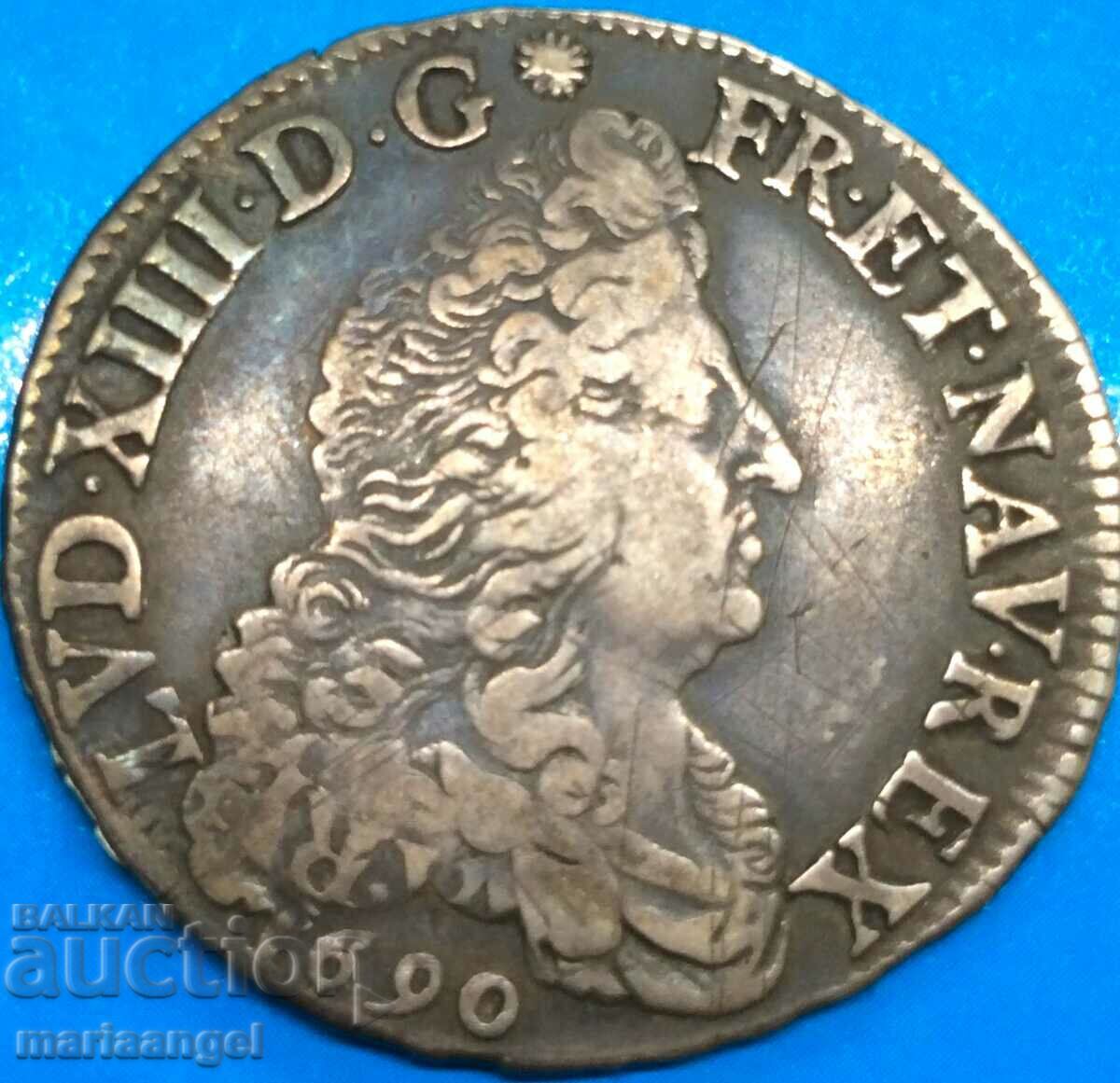 Franța 1/2 ECU 1690 X - Amiens Louis XIV 32mm 13.19g Ag