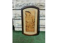 .1974 RARE AUTHENTIC INDIAN PYROGRAPHED PANEL PAINTING