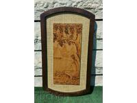 .1974 RARE AUTHENTIC INDIAN PYROGRAPHED PANEL PAINTING