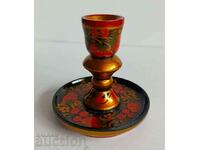 . SOCIET SOVIET PAINTED WOODEN CANDLESTICK KHOHLOMA DECORATION