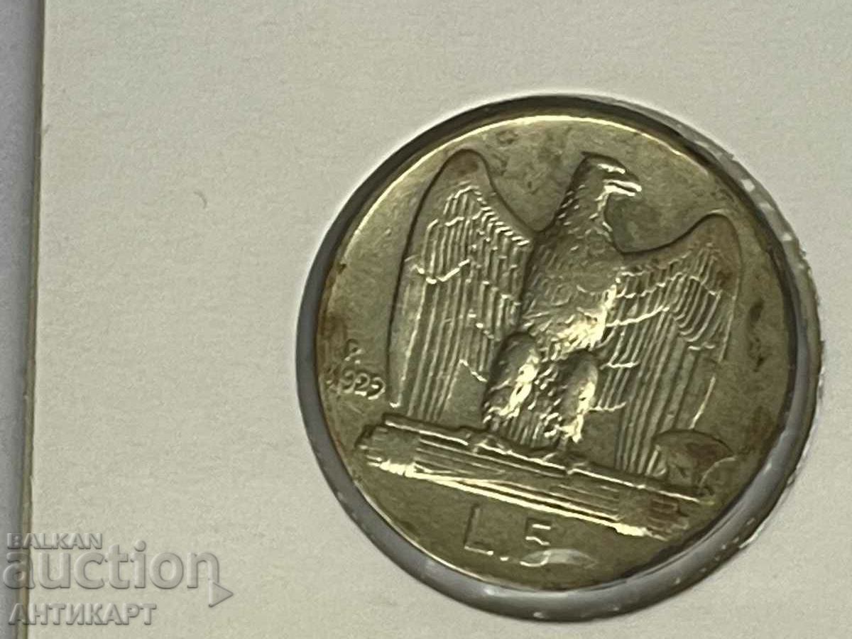 Auction  silver coin 5 lira Italy 1929 silver