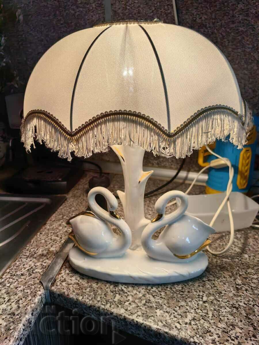 .GORGEOUS PORCELAIN TABLE NIGHT LAMP SWAN STATUETTE