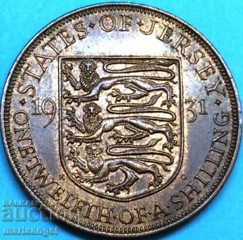 Jersey 1/12 Shilling 1931 Marea Britanie George III 30mm Bronz