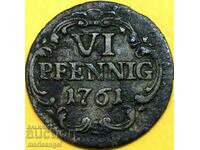 Saxonia VI Pfennig 1761 Statele germane Friedrich August II