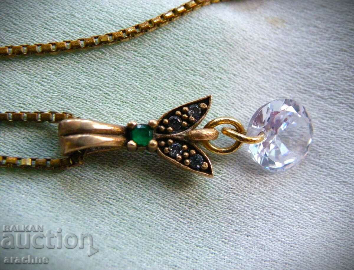 Auction Gold-plated "American double" - Amerik-necklace with emerald Auction Gold-plated "American double" - Amerik-necklace with emerald