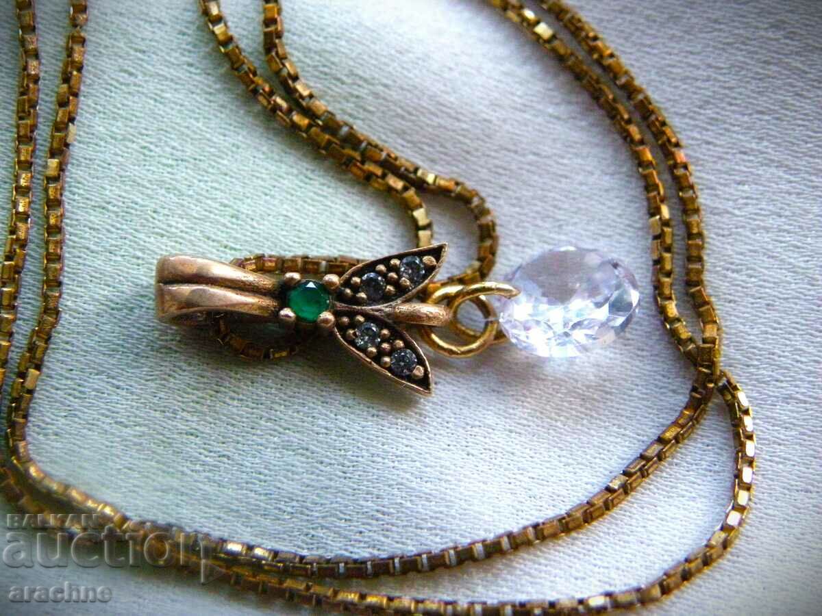 Gold-plated "American double" - Amerik-necklace with emerald - 5 Gold-plated "American double" - Amerik-necklace with emerald - 5