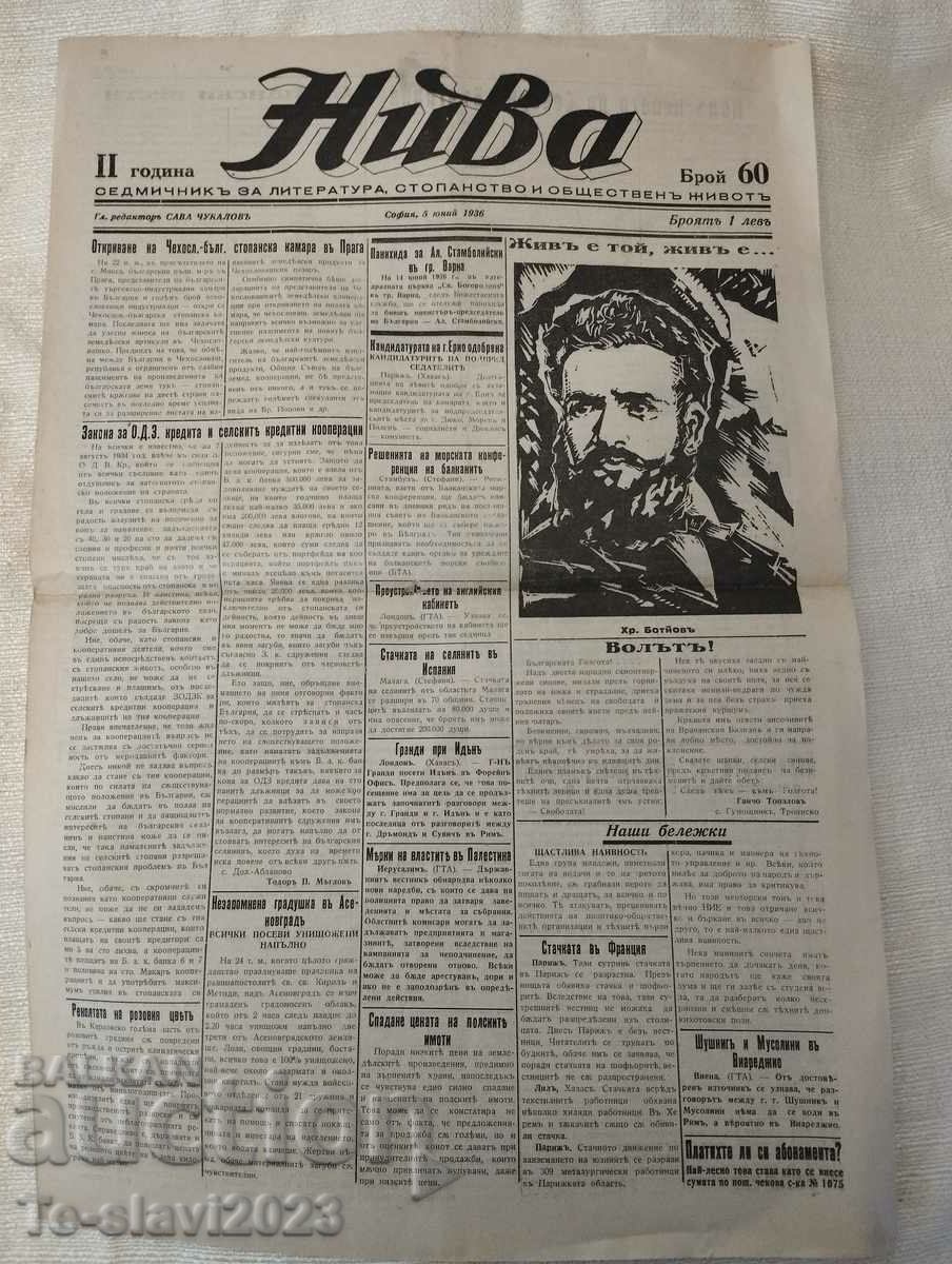 1937 Παλιά εφημερίδα, Niva, Hristo Botev