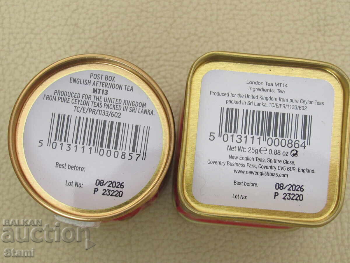 Auction 2 souvenir metal boxes with English tea Auction 2 souvenir metal boxes with English tea