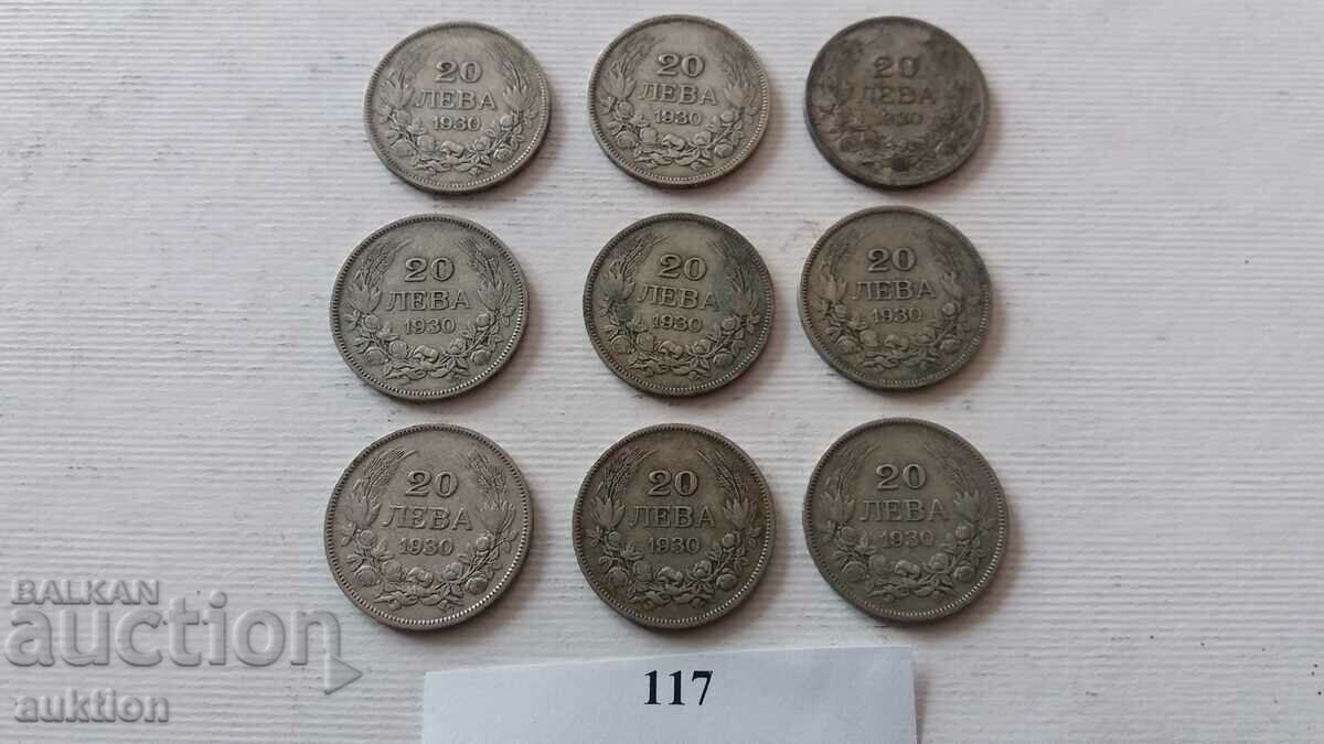 20 BGN - 1930 - SILVER - BORIS - 3 - 9 NUMBERS - 6 20 BGN - 1930 - SILVER - BORIS - 3 - 9 NUMBERS - 6