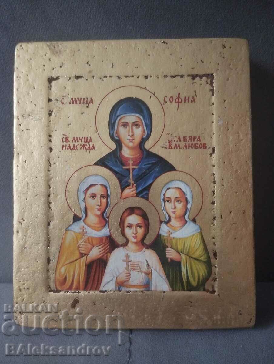 hand painted icon Saint Sophia and her daughters