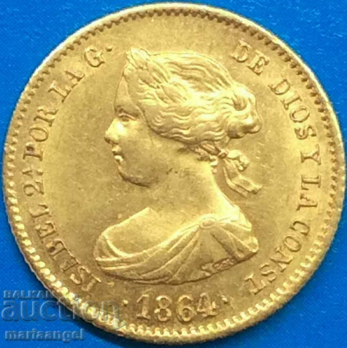 40 Reales 1864 Spain Gold Isabella II Madrid