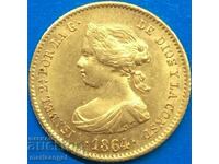 40 Reales 1864 Spain Gold Isabella II Madrid