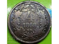 Hungary 4 Kreuzers 1868 KV Original 13.19g - quite rare