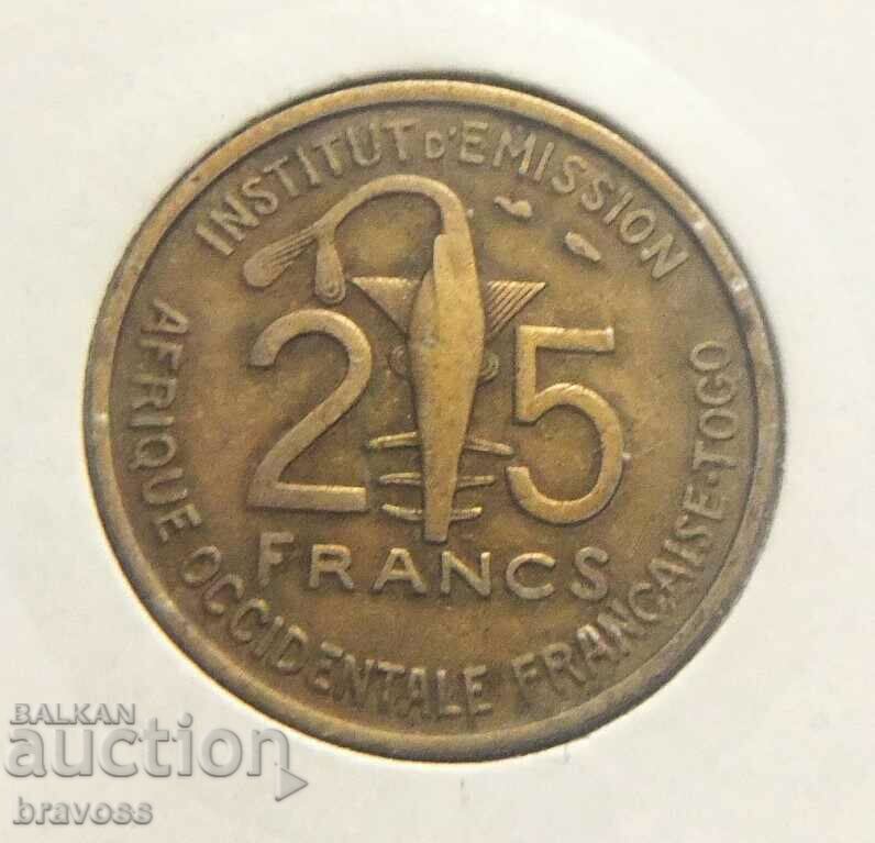 Togo - 25 fr.1957 from the 1 st.