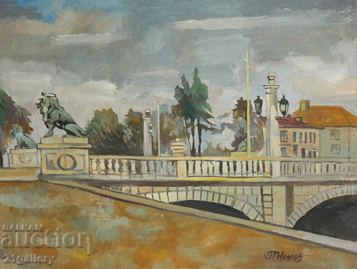 Petar Nenov, landscape Lion's Bridge, oil paints, signed