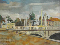 Petar Nenov, landscape Lion's Bridge, oil paints, signed