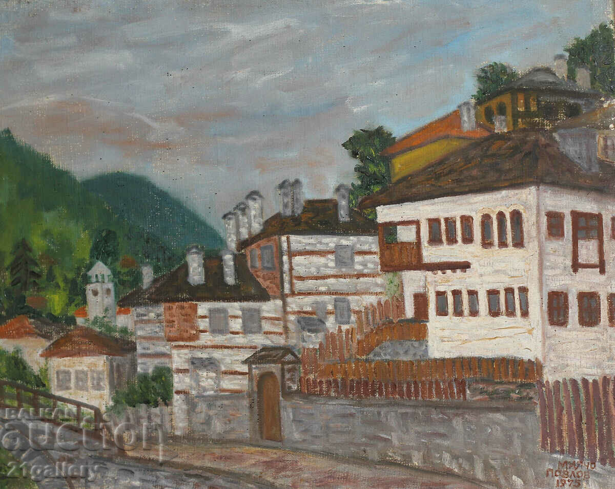 Milcho Pavlov, αστικό τοπίο, λαδομπογιές, υπογραφή 1975. Milcho Pavlov, αστικό τοπίο, λαδομπογιές, υπογραφή 1975.