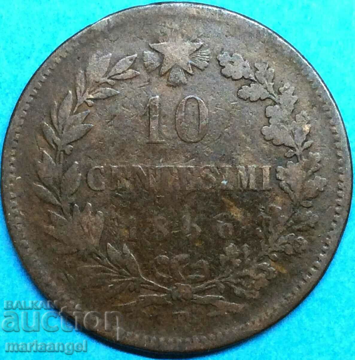 10 Centesimi 1866 Italia T - Bronz din Torino - RAR