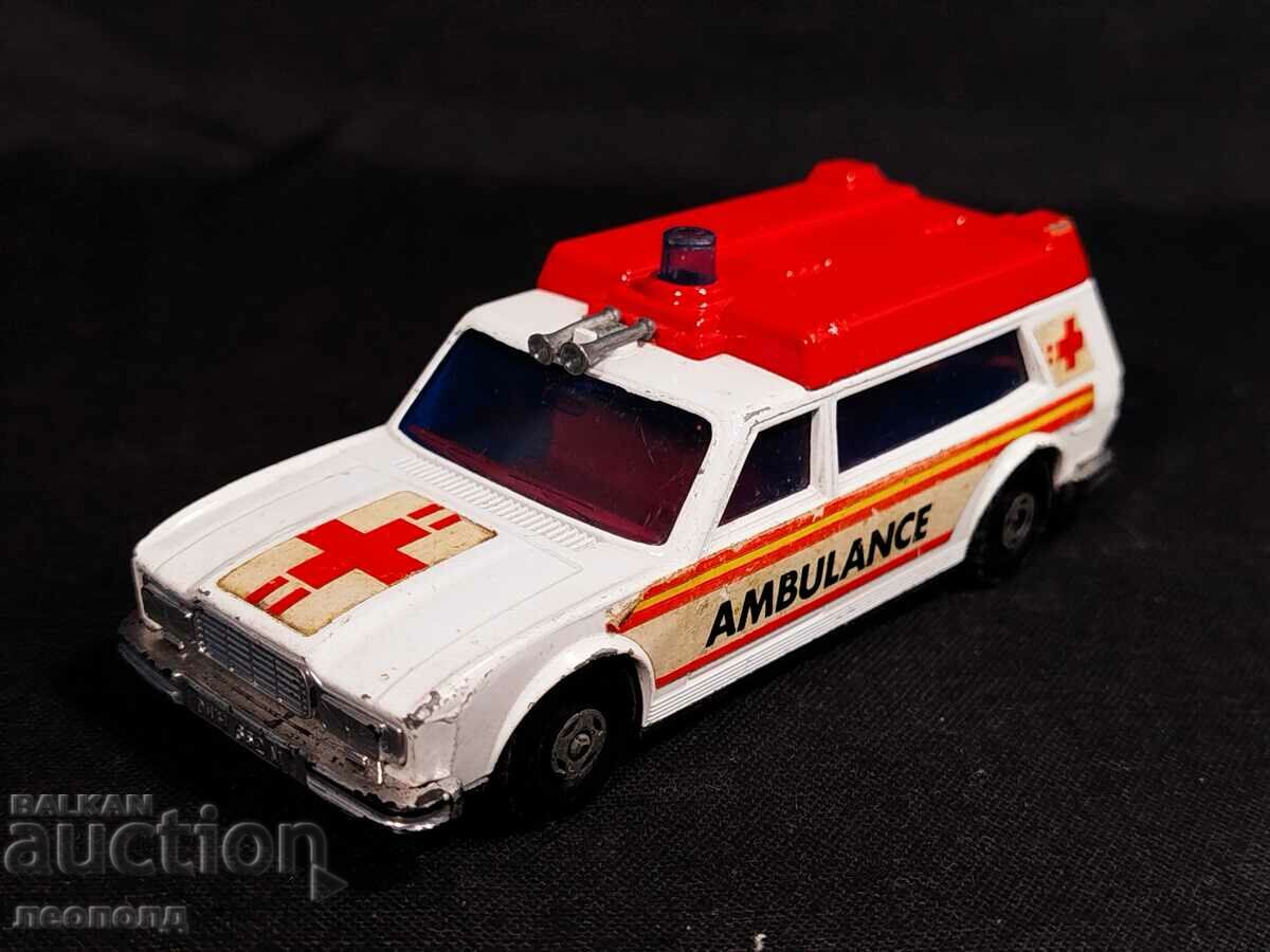 OLD RETRO METAL TROLLEY AMBULANCE MATCHBOX KING SIZE