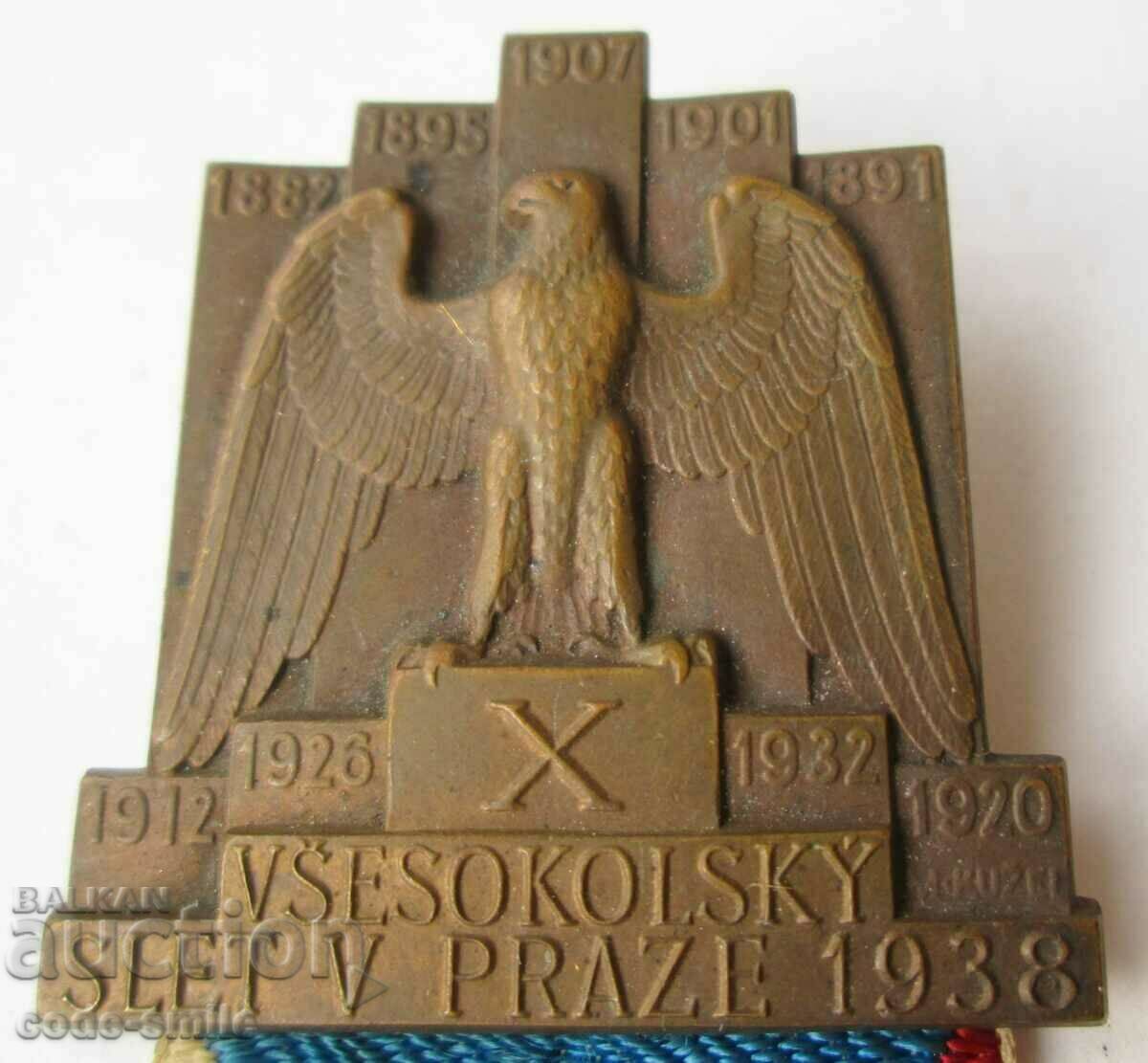 Auction Old sign badge Sokolsky Sobor Youth Games Prague 1938 Auction Old sign badge Sokolsky Sobor Youth Games Prague 1938