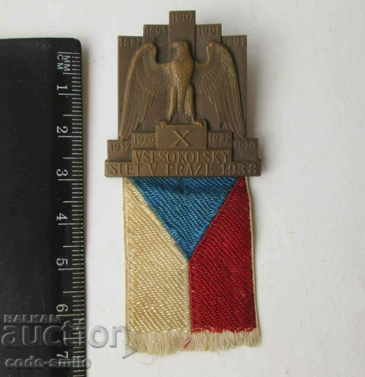 Old sign badge Sokolsky Sobor Youth Games Prague 1938 - 6 Old sign badge Sokolsky Sobor Youth Games Prague 1938 - 6