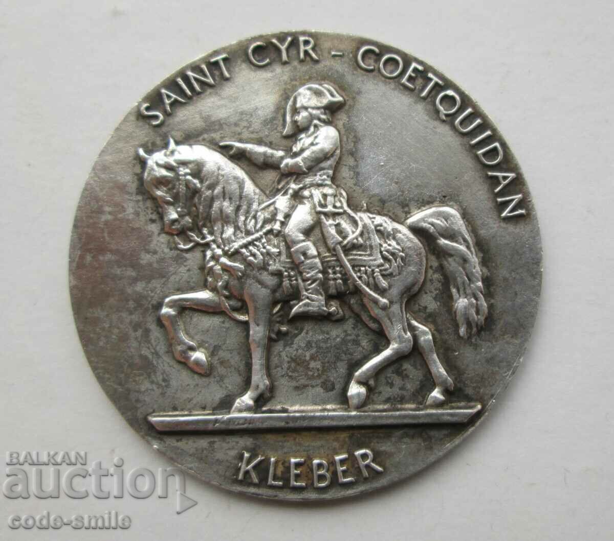 Old French Silver Medal Plaque Military Academy