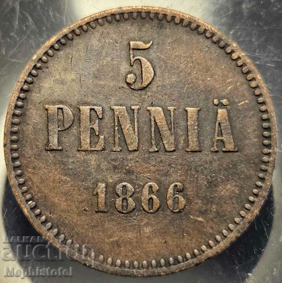 5 pence / penny 1866, Finland / Russia - copper coin