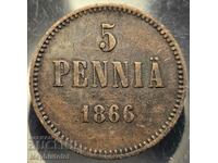 5 pence / penny 1866, Finland / Russia - copper coin