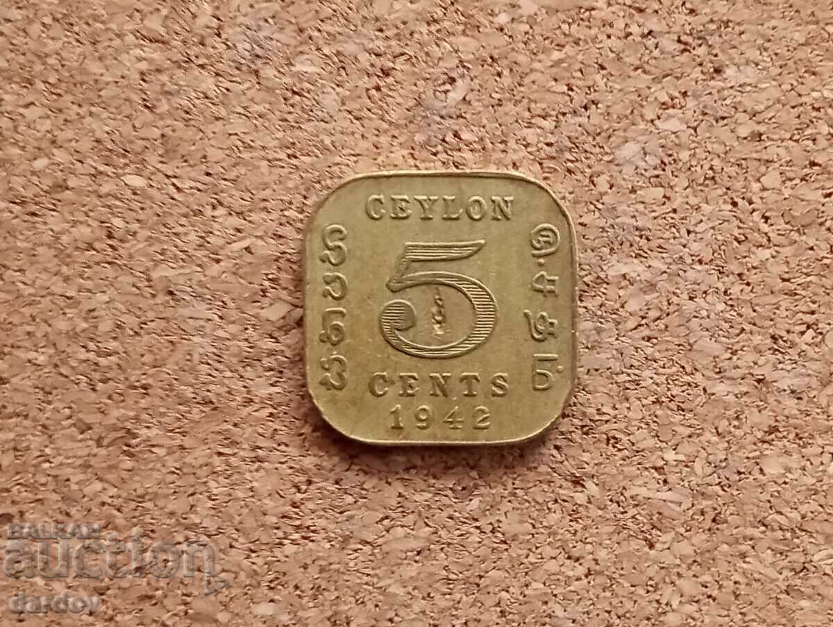 Ceylon 5 cents 1942